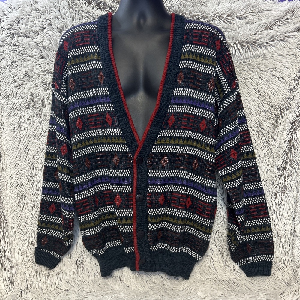 McGregor Cardigan Mens L Vintage Grandpa Colorful Preppy‎ Retro Cabin Stripe